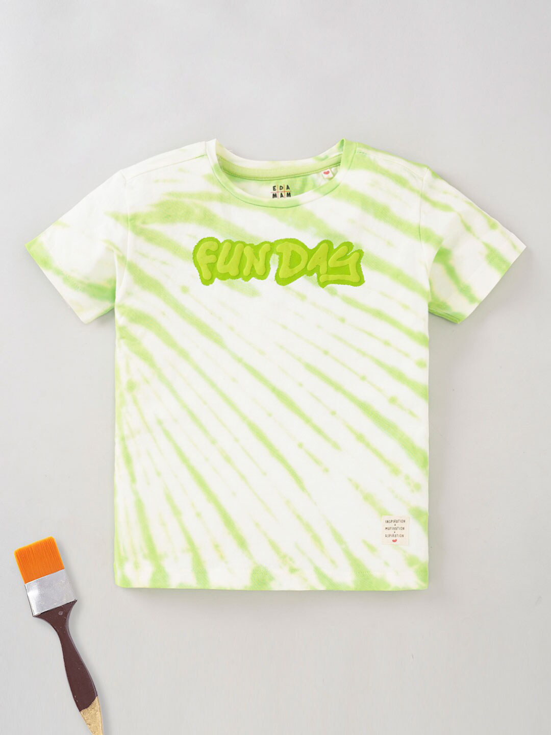 Ed-a-Mamma Boys Tie And Dye Typography Printed Round Neck Short Sleeves Cotton T-shirt