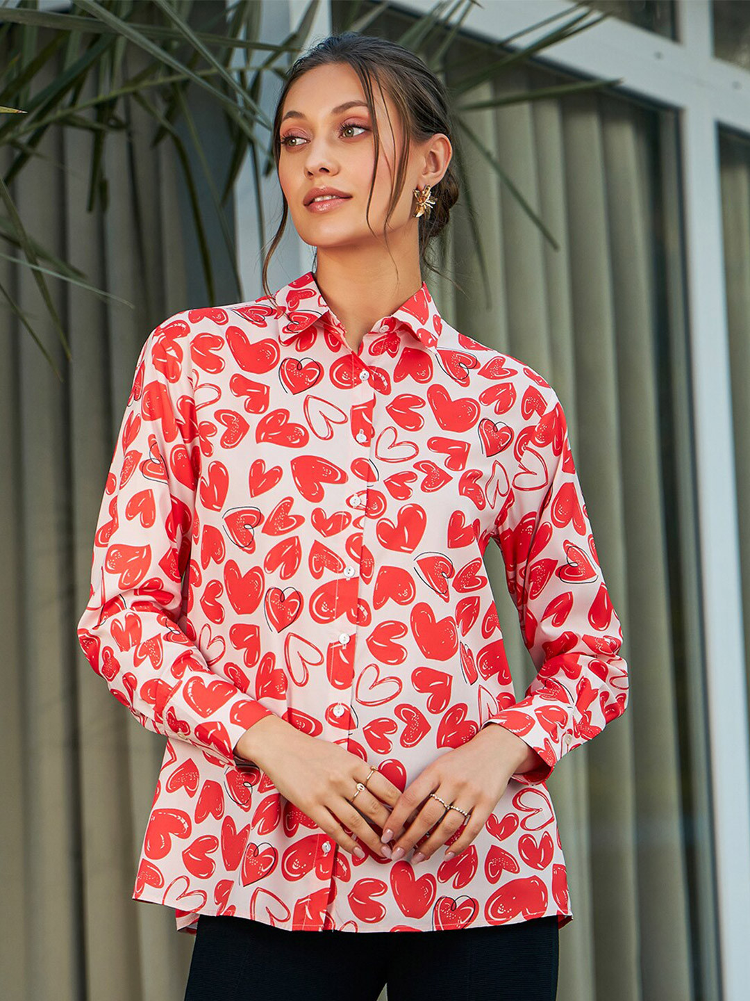 KASSUALLY Heart Print Opaque Casual Shirt