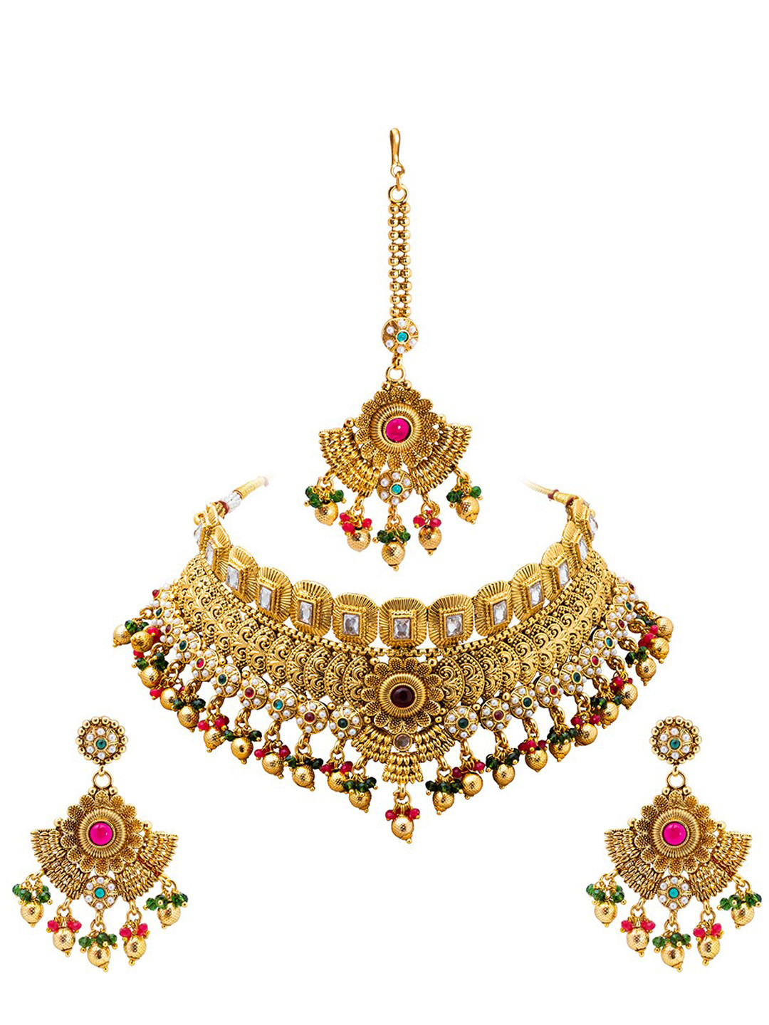 Shining Jewel Matte Choker Jewellery Necklace Set