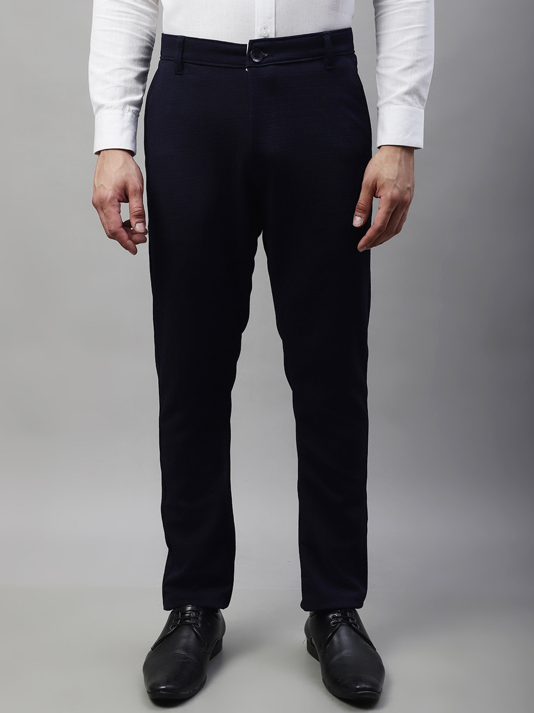 JAINISH Men Textured Relaxed Tapered Fit Easy Wash Formal Trousers