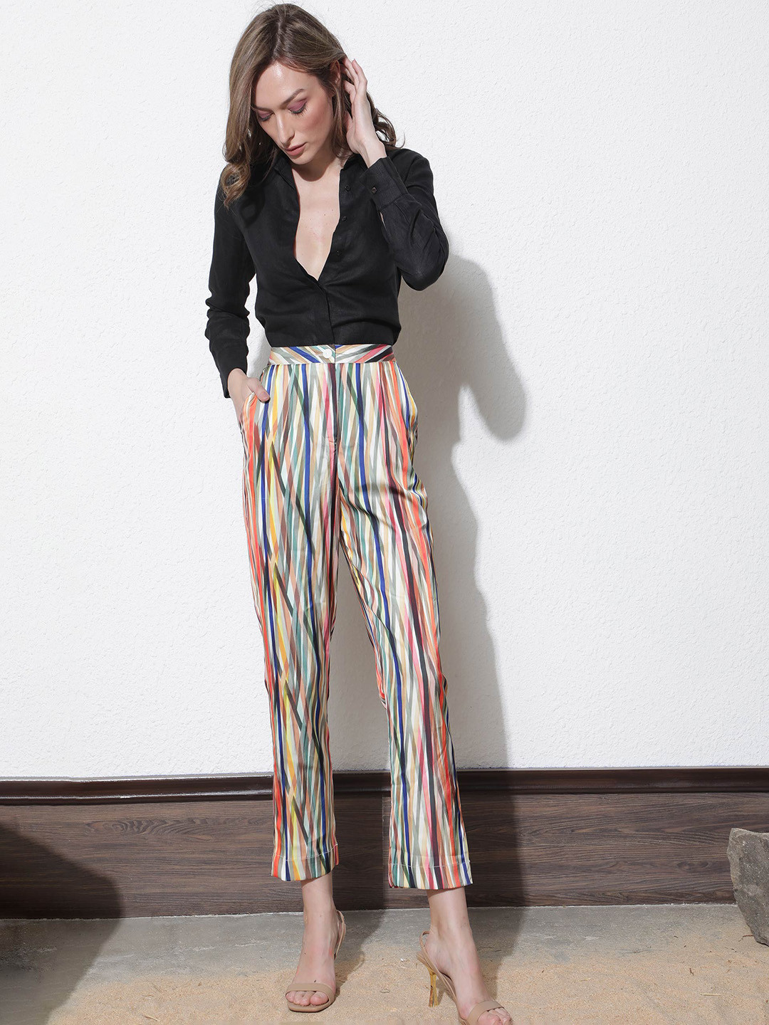 RAREISM Women Multi Tailored Fit Striped Trouser