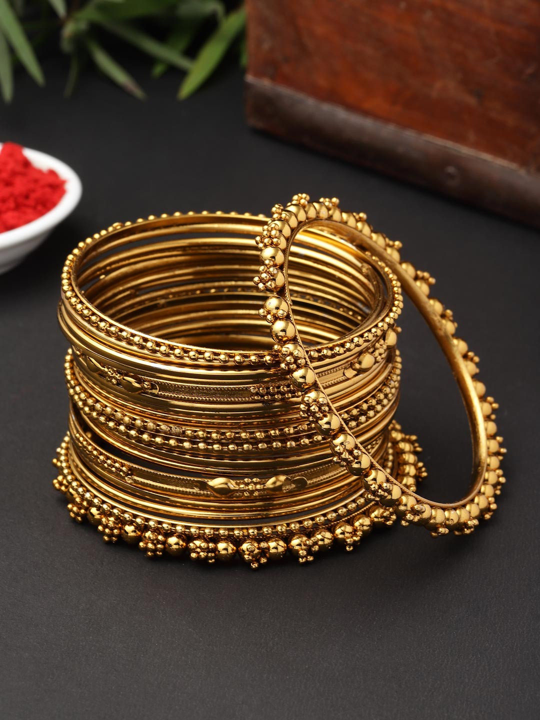 ZENEME Set of 20Oxidized Gold Plated Textured Bangle