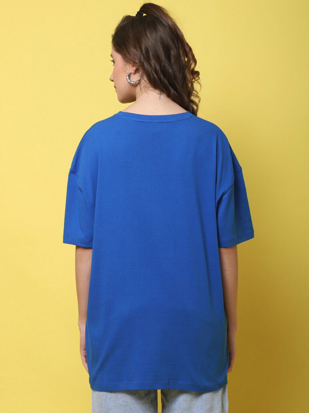 DOOR74 Typography Printed Drop-Shoulder Sleeves Longline length Oversize T-Shirt