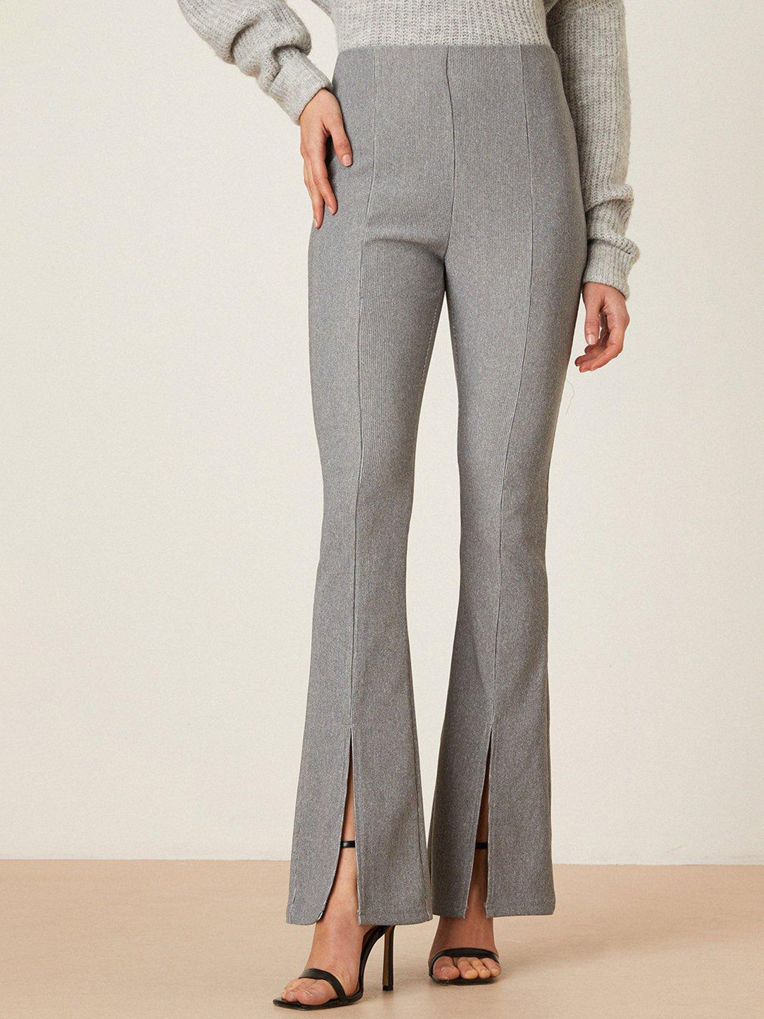 DOROTHY PERKINS Women Ribbed Smart Stretch Flared Trousers