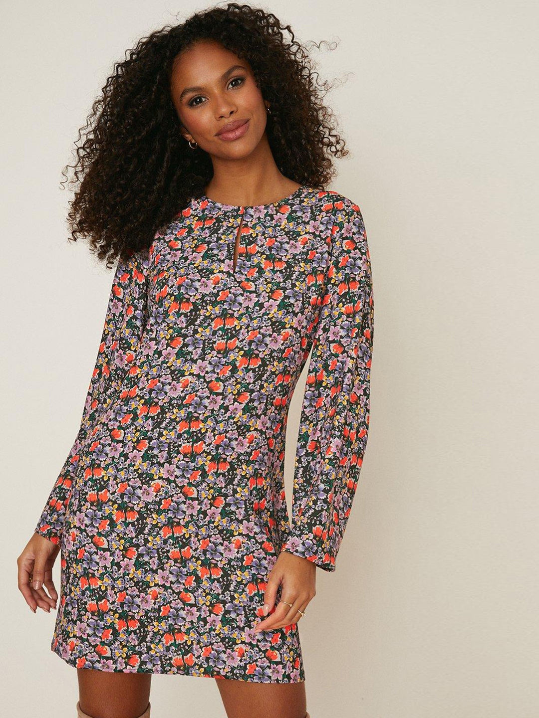 DOROTHY PERKINS Keyhole Floral Print Flared Sleeve Shift Mini Dress