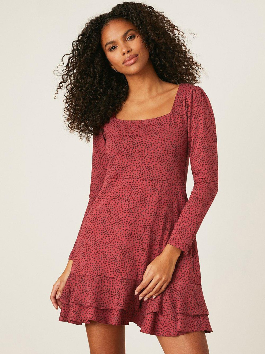 DOROTHY PERKINS Ditsy Print Ruffled Hem A-Line Dress