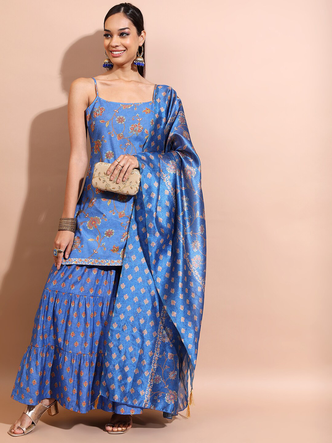 Vishudh Ethnic Motifs Printed Straight Kurti with Sharara With Dupatta