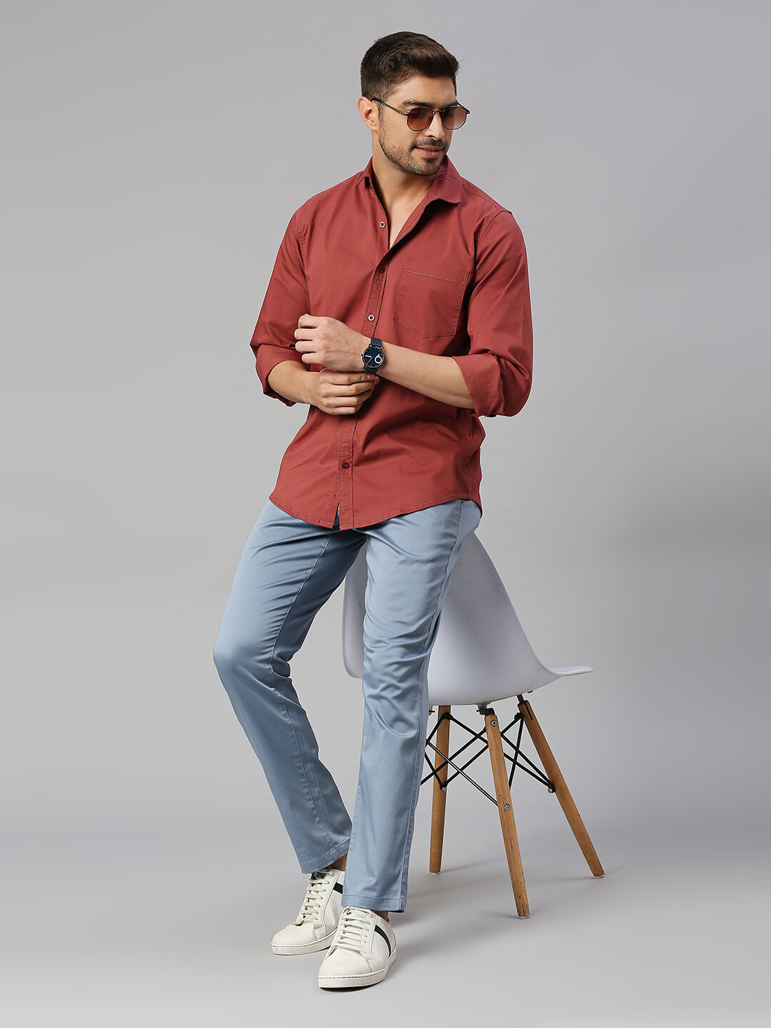 Mast & Harbour Rust Spread Collar Slim Fit Casual Shirt