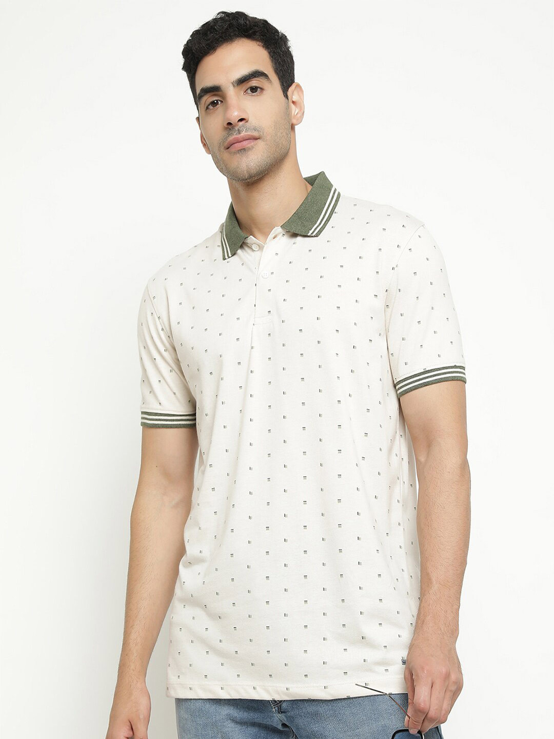 Octave Geometric Printed Polo Collar Cotton T-shirt