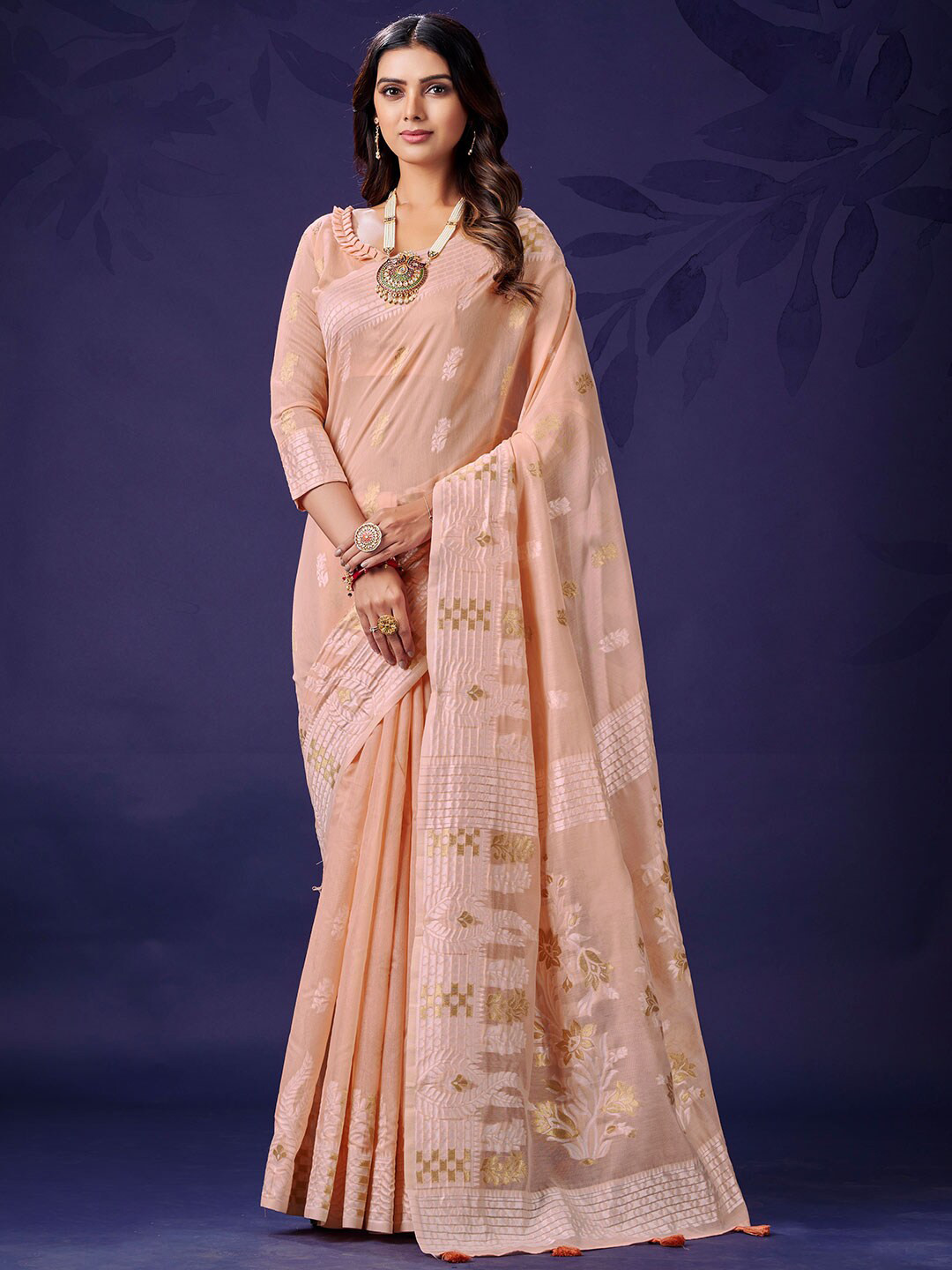 KARAGIRI Floral Woven Design Zari Cotton Saree