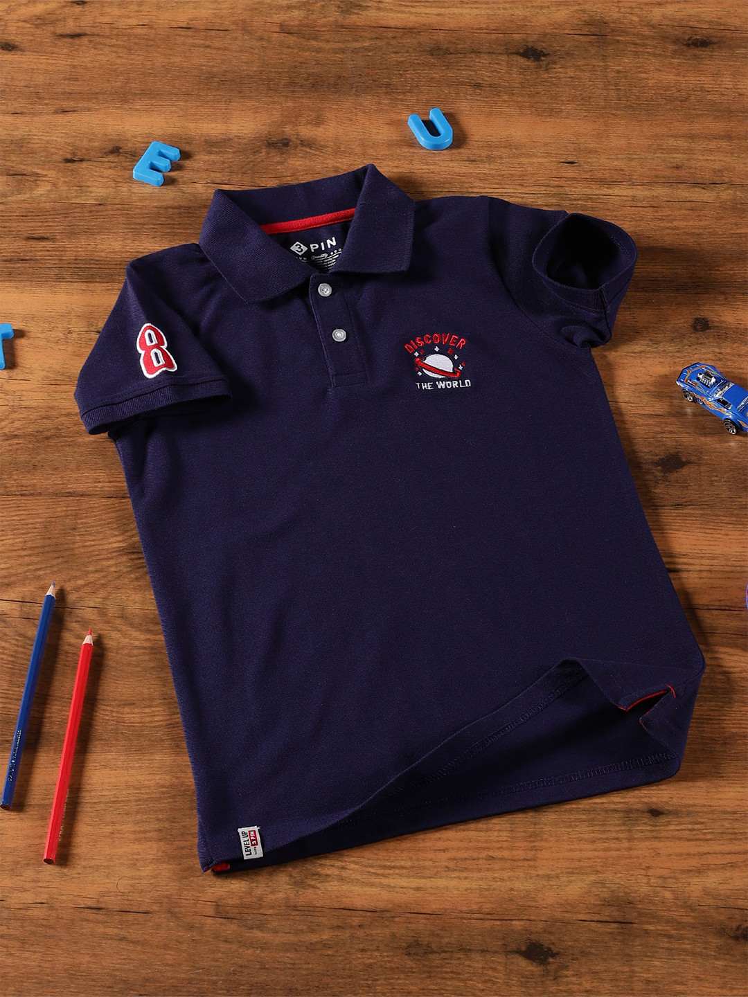 3PIN Boys Blue Polo Collar Cotton T-shirt