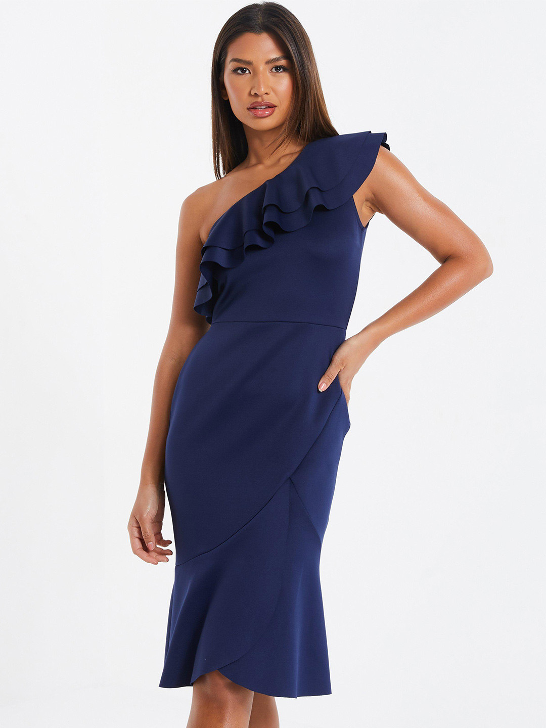 QUIZ One Shoulder Ruffles Sheath Dress