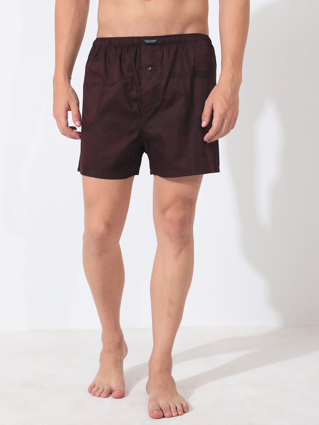 RARE RABBIT Men Checked Cotton Boxers- TRAZO MAROON Dark