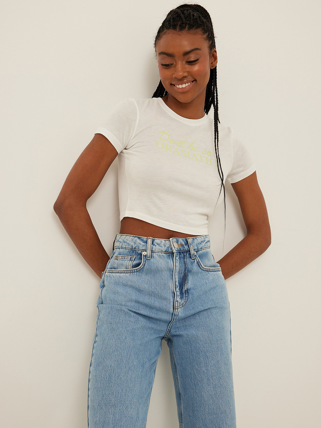 NA-KD Typography Printed Crop T-shirt