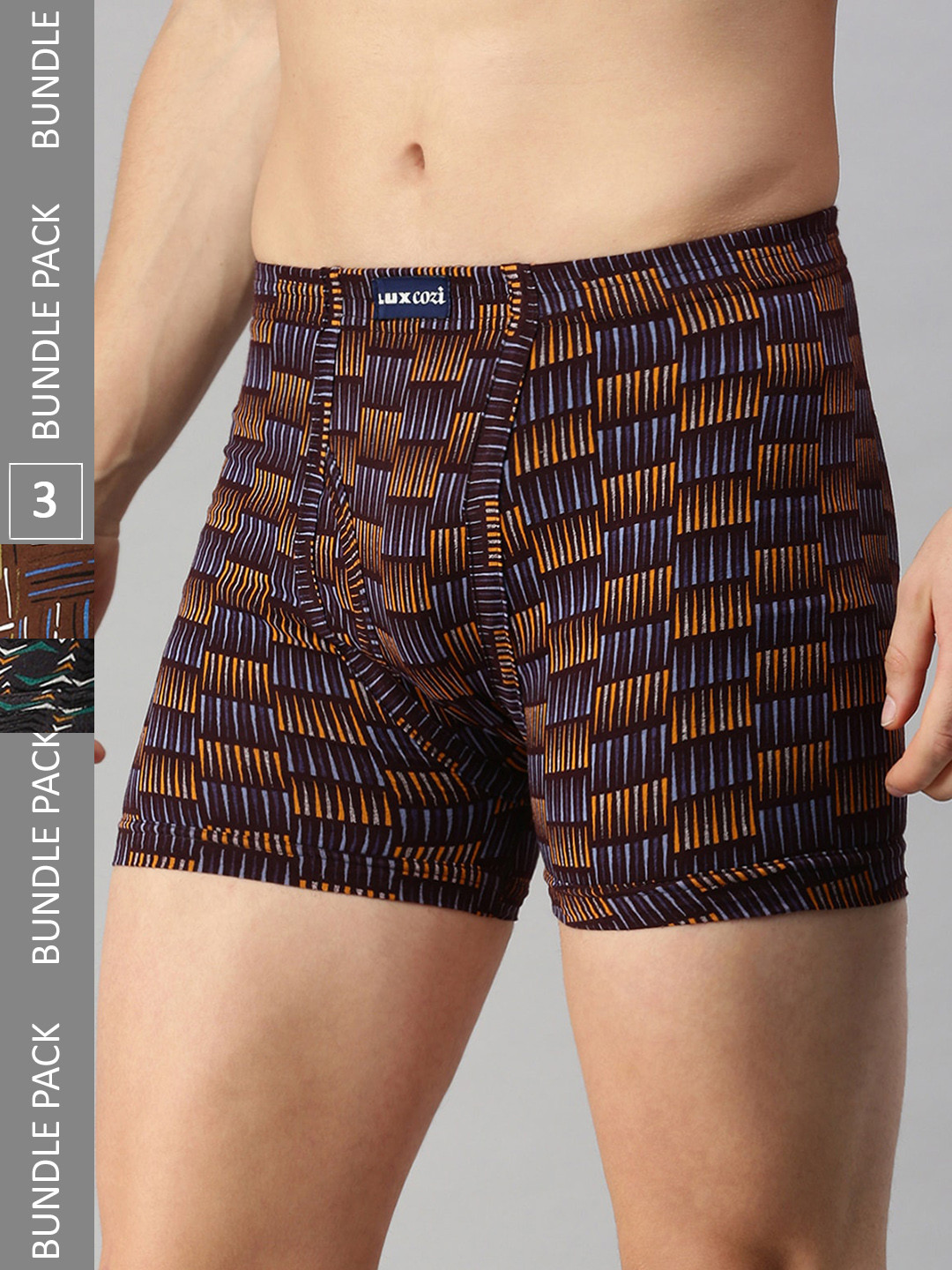 Lux Cozi Men Pack Of 3 Assorted Printed Cotton Trunks COZI_BIGSHOT_LONGS_PRINT_AST3_3PC