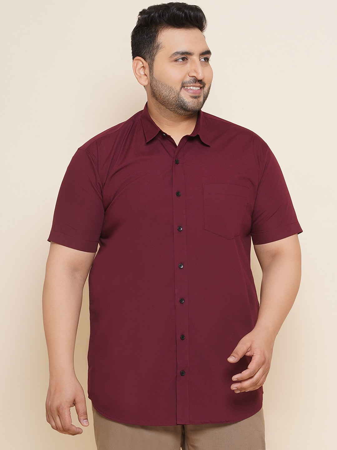 John Pride Plus Size Spread Collar Pure Cotton Casual Shirt