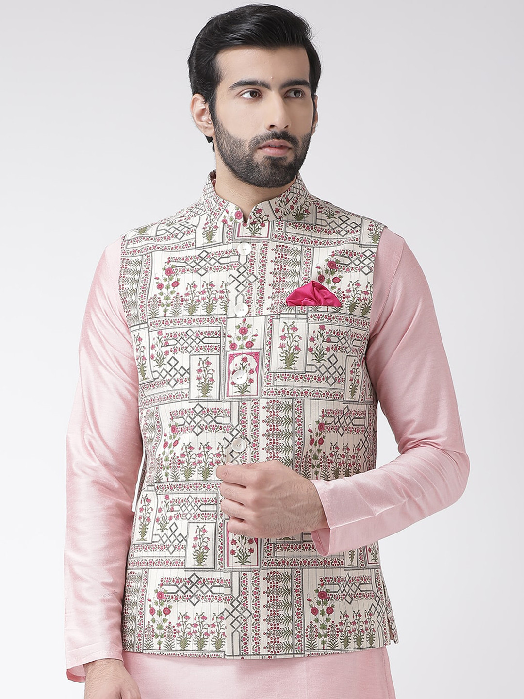KISAH Men Printed Zari Regular Fit Nehru Jacket