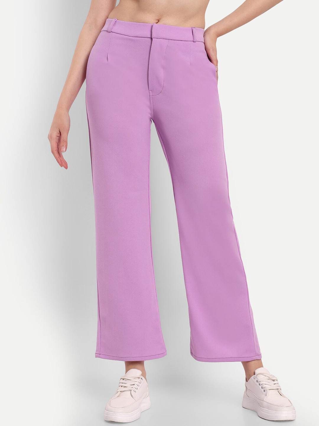 BROADSTAR Women Straight Fit High-Rise Easy Wash Bootcut Trousers