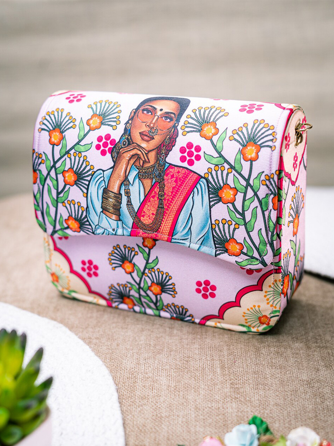 NR By Nidhi Rathi Women Blue Printed Fabric Foldover Casual Clutch