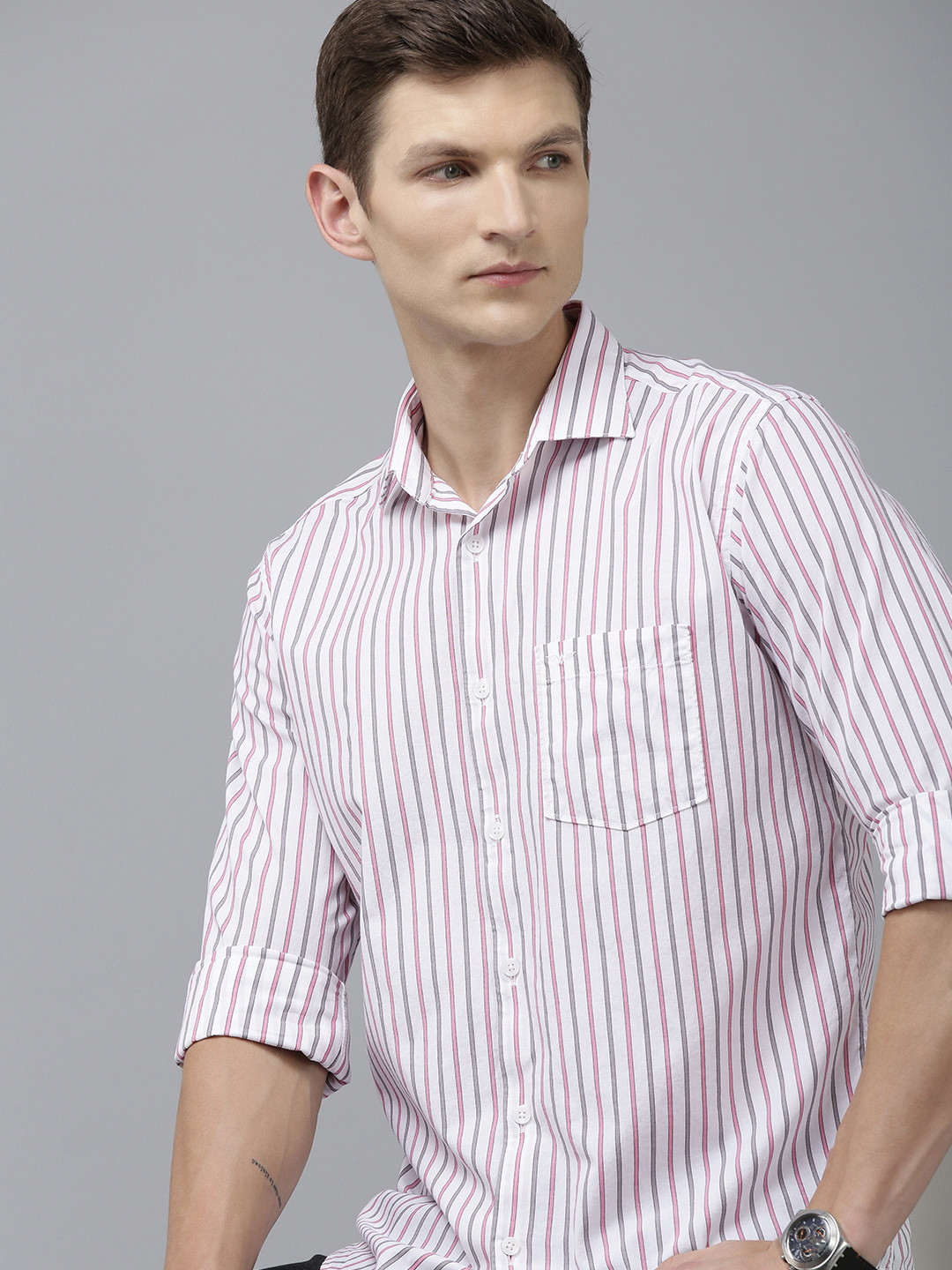 Park Avenue Men Pure Cotton Slim Fit Opaque Striped Casual Shirt