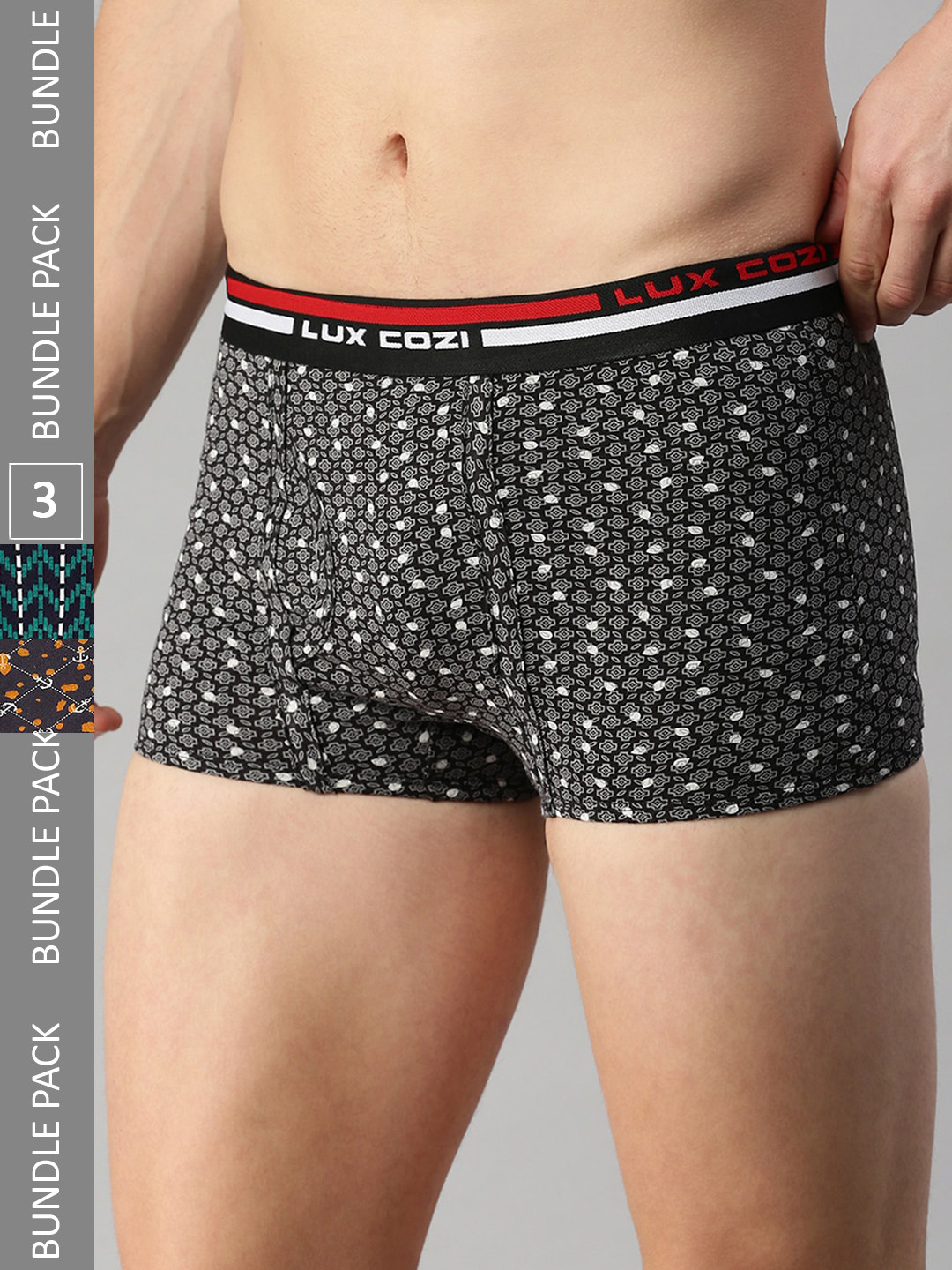 Lux Cozi Men Pack Of 3 Assorted Skin-friendly Label Free Comfort Short Cotton Trunk