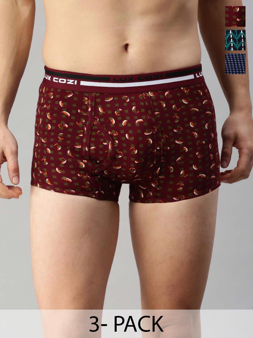Lux Cozi Pack Of 3 Assorted Combed Cotton Trunks