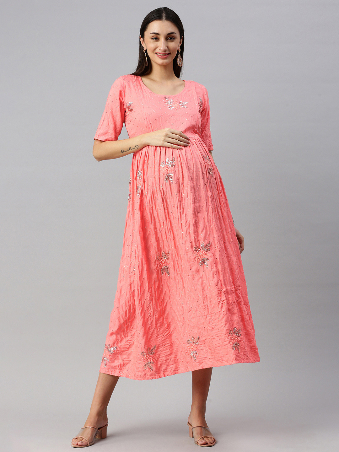 Swishchick Maternity Sequin Embroidered  Dress