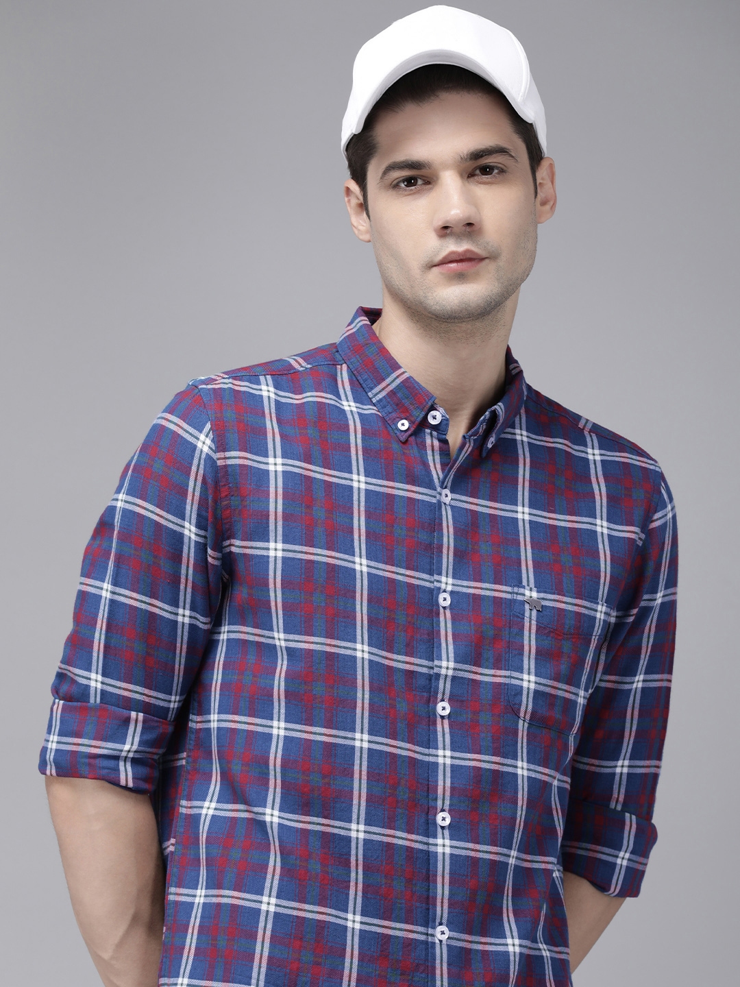 THE BEAR HOUSE Men Blue Slim Fit Opaque Checked Casual Shirt