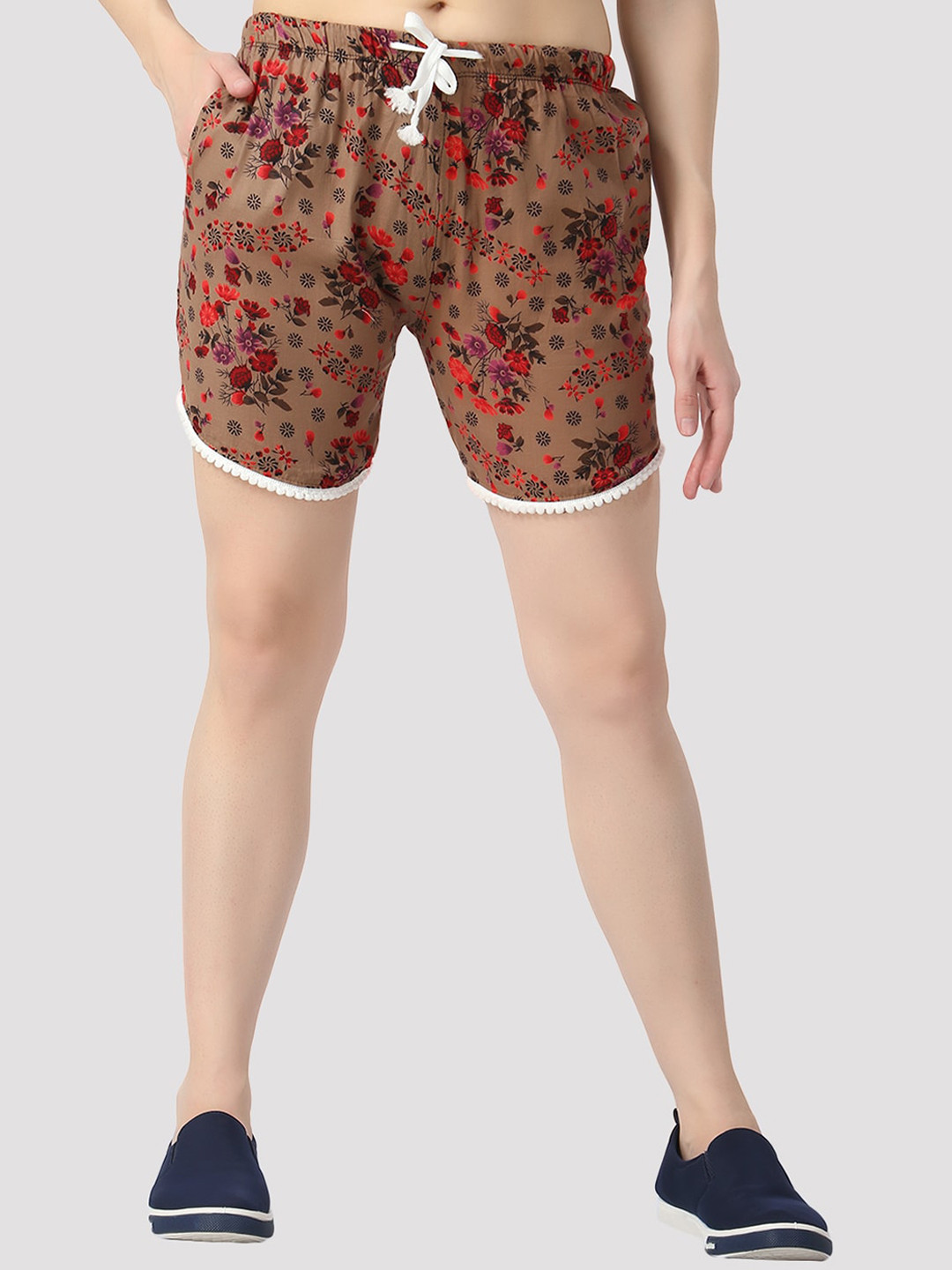 GUTI Women Brown Floral Printed High-Rise Outdoor Shorts
