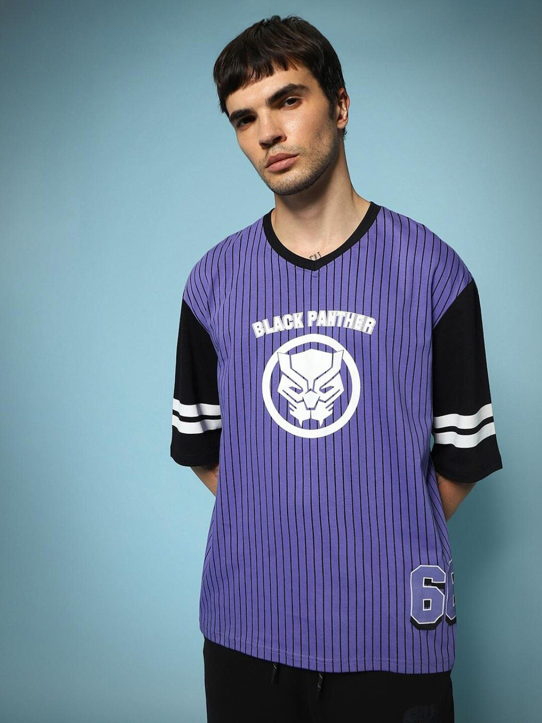 Bewakoof x OFFICIAL MARVEL MERCHANDISE Black Panther Graphic Printed Oversized T-shirt