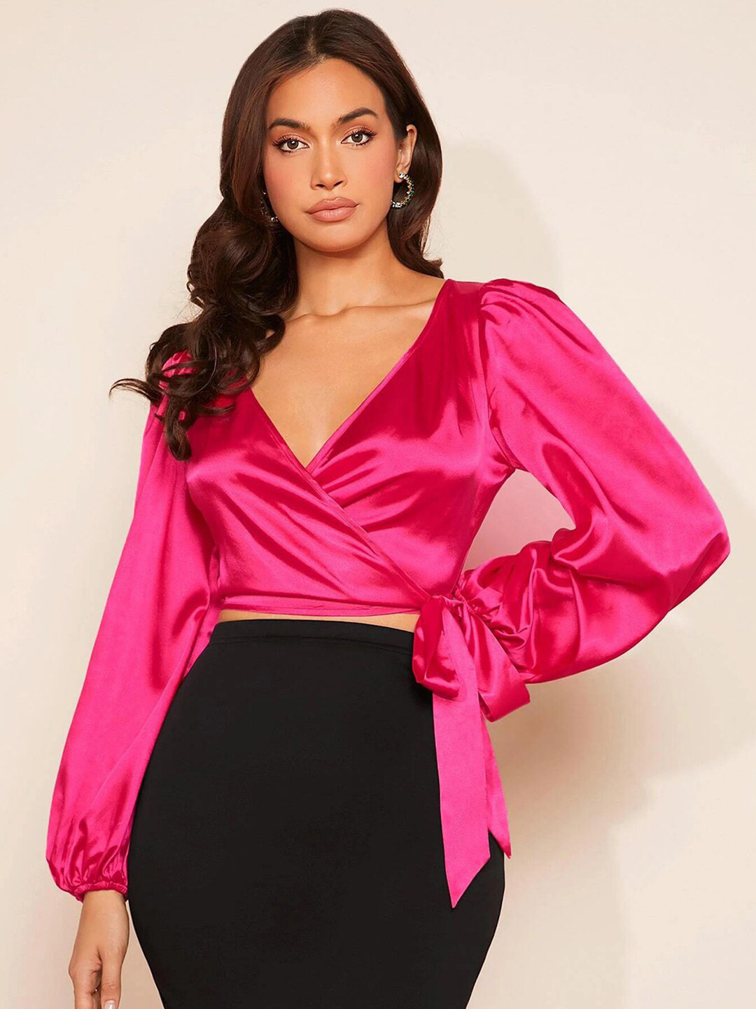 satin pink crop top