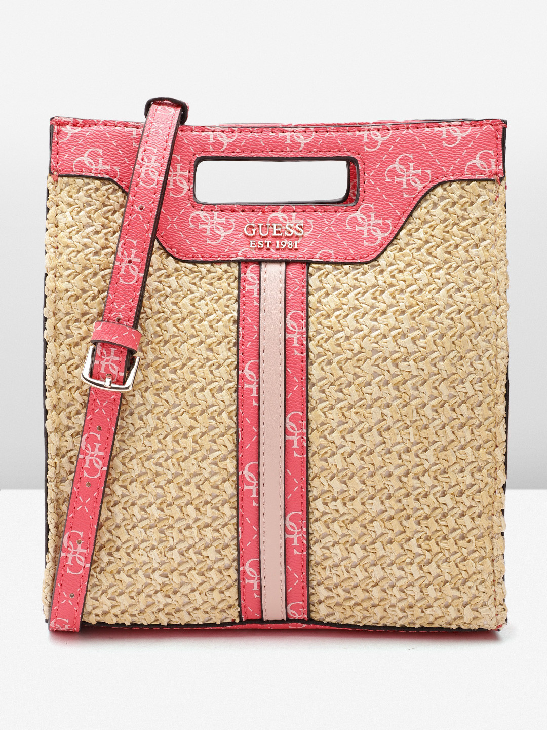 GUESS Women Geometric Self Design Structured Handheld Bag