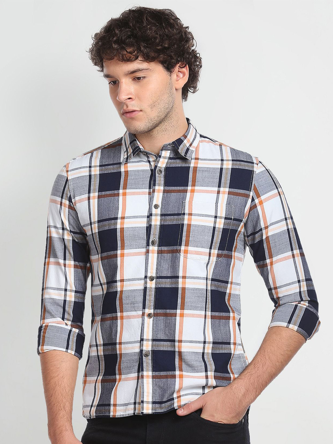 Flying Machine Checked Pure Cotton Casual Shirt