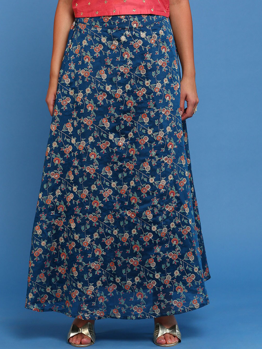 De Moza Floral Printed A-Line Skirt