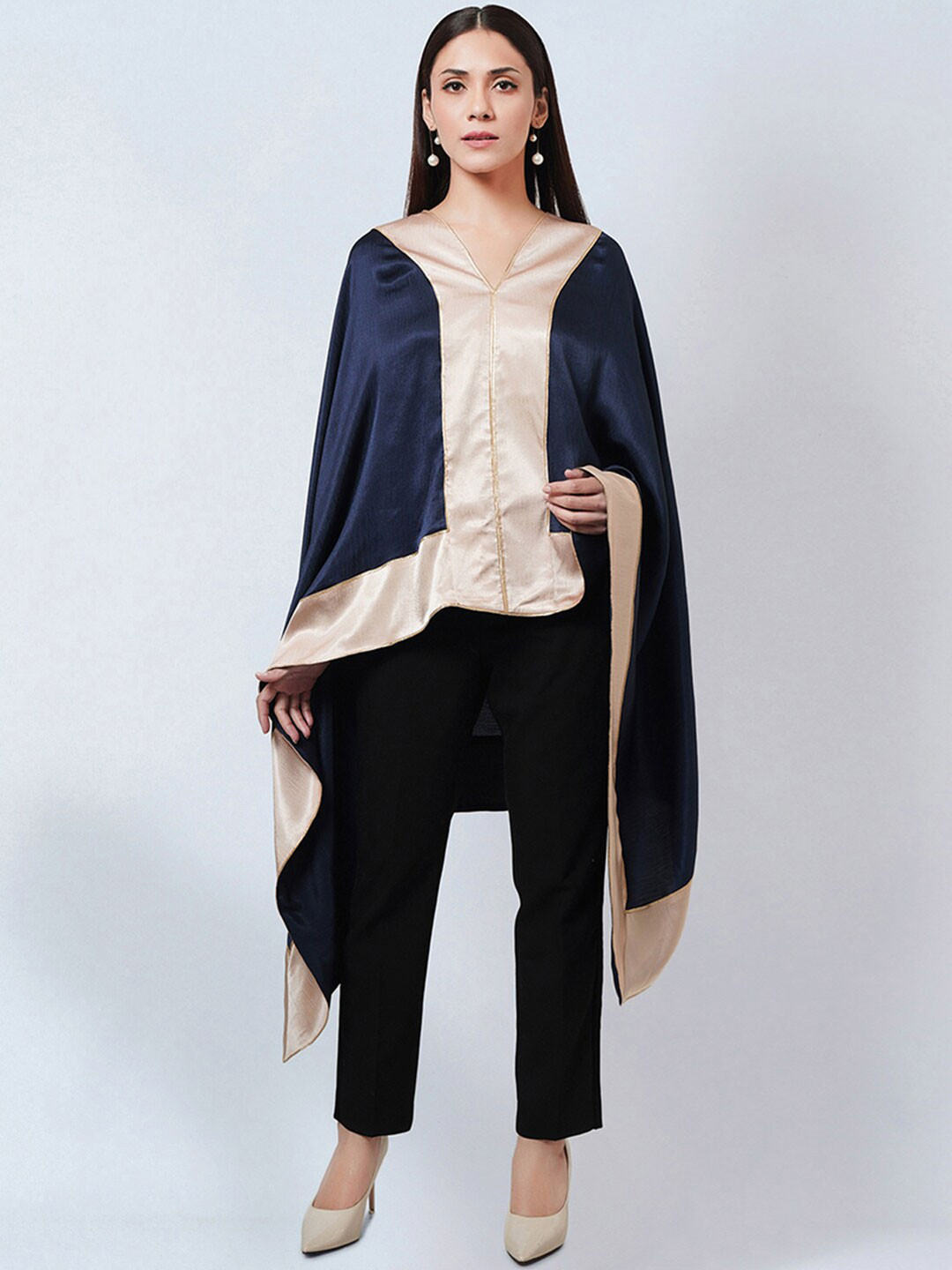 First Resort by Ramola Bachchan Colourblocked Satin Asymmetrical Tunic