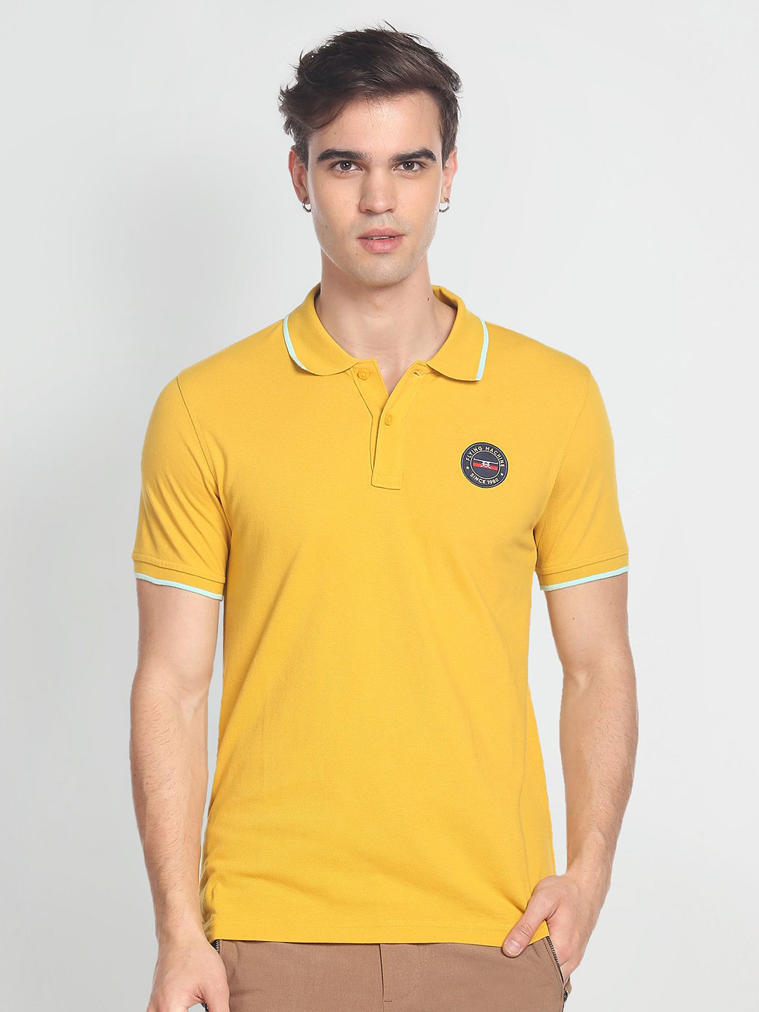 Flying Machine Embroidered Polo Collar Slim Fit T-shirt