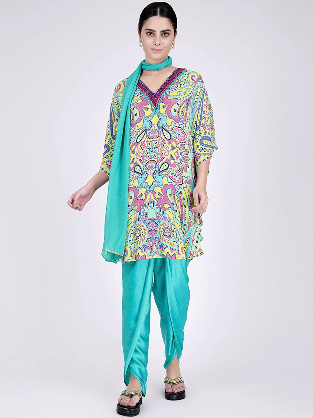 First Resort by Ramola Bachchan Ethnic Motifs Printed Fusion Kurti With Dhoti Pant & Dupatta