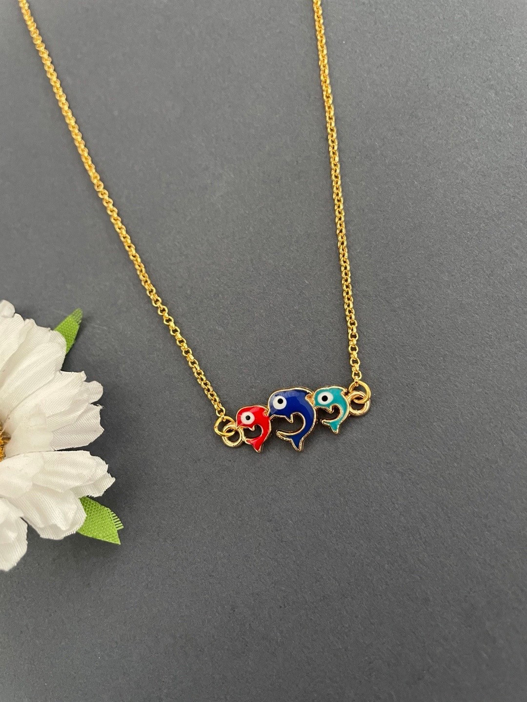 Digital Dress Room Gold Plated Enamel Evil Eye Design Pendant Necklace