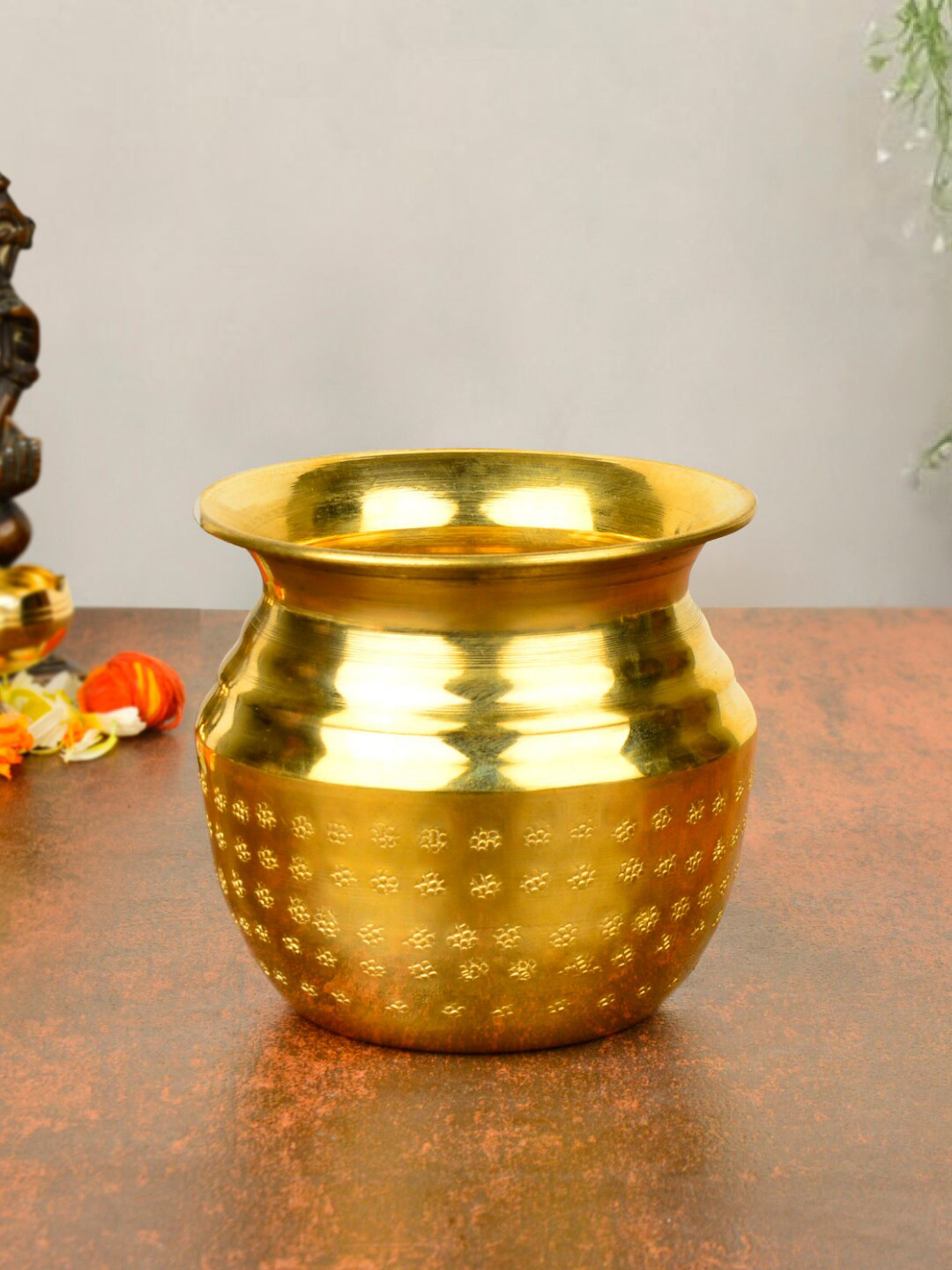 StyleMyWay Gold Toned Pure Brass Hammered Lota For Puja