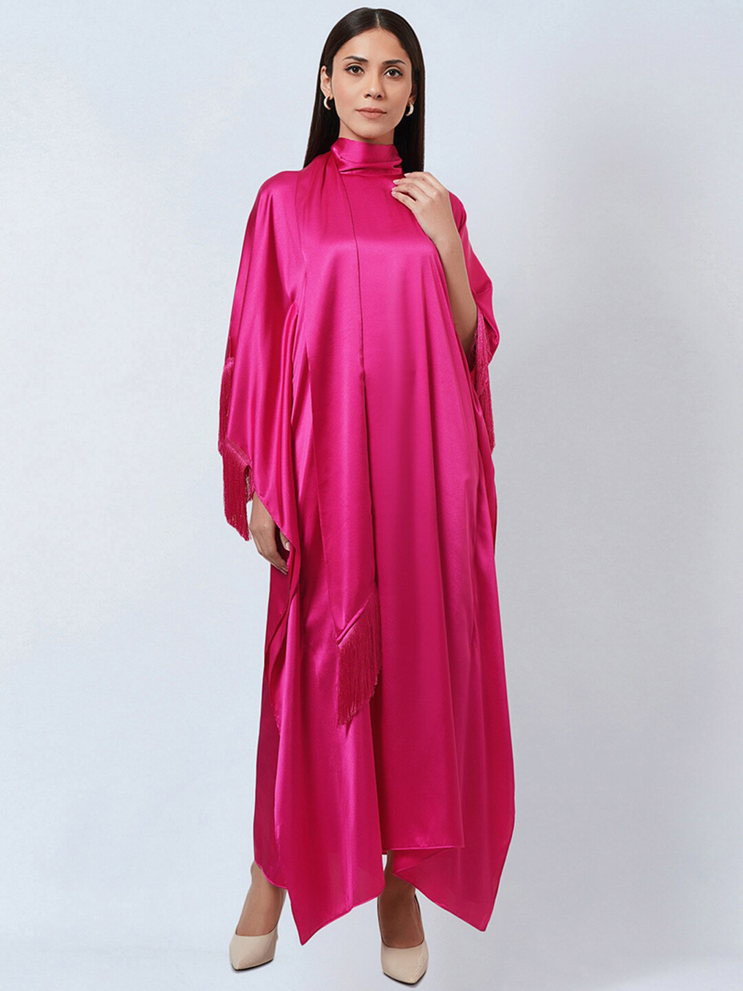 First Resort by Ramola Bachchan High Neck Kaftan With Fringe Detail