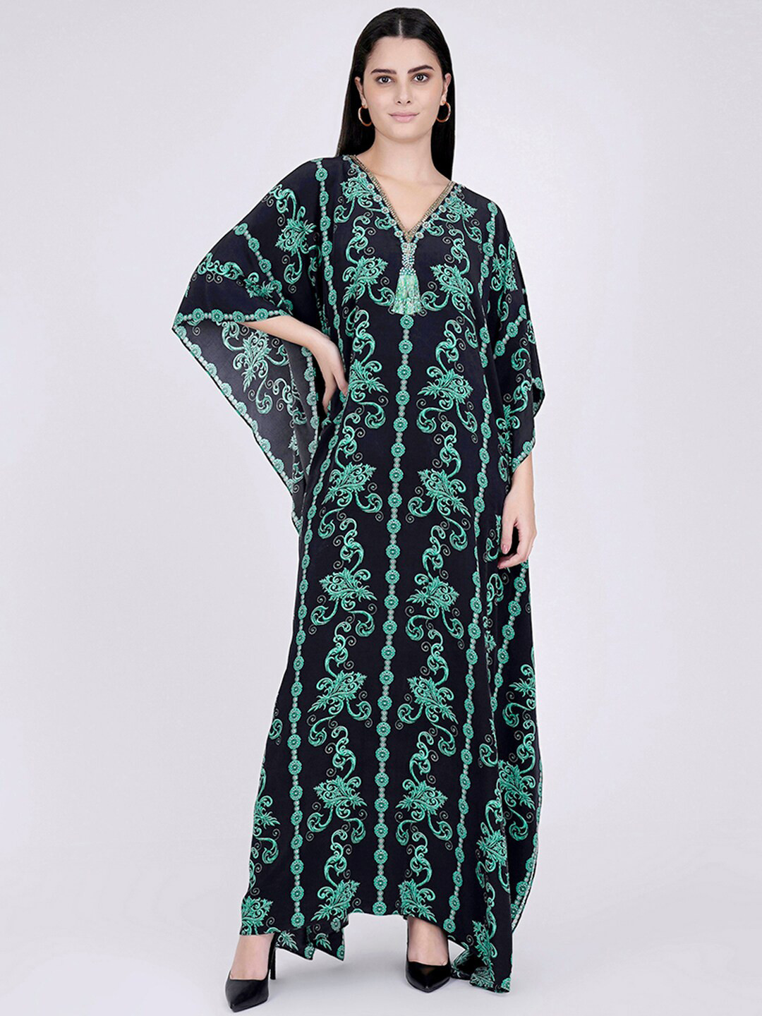 First Resort by Ramola Bachchan Floral Printed Crepe Kaftan Maxi Dress