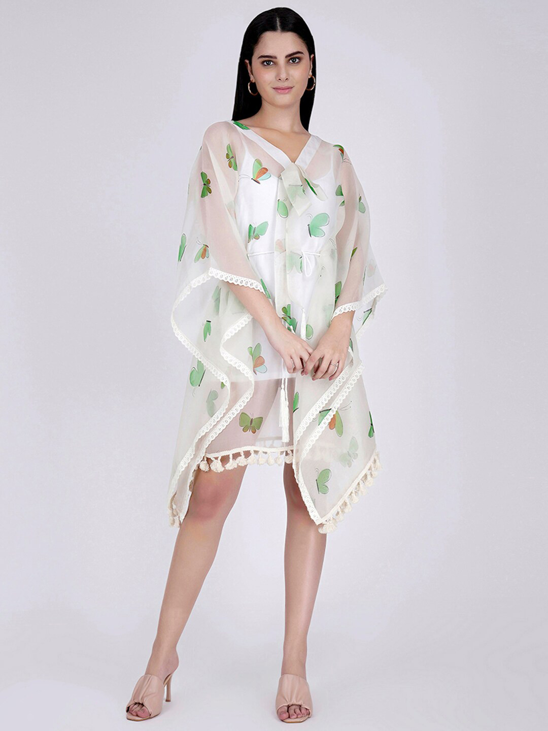 First Resort by Ramola Bachchan Fluorescent Printed Kimono Sleeve Kaftan Dress