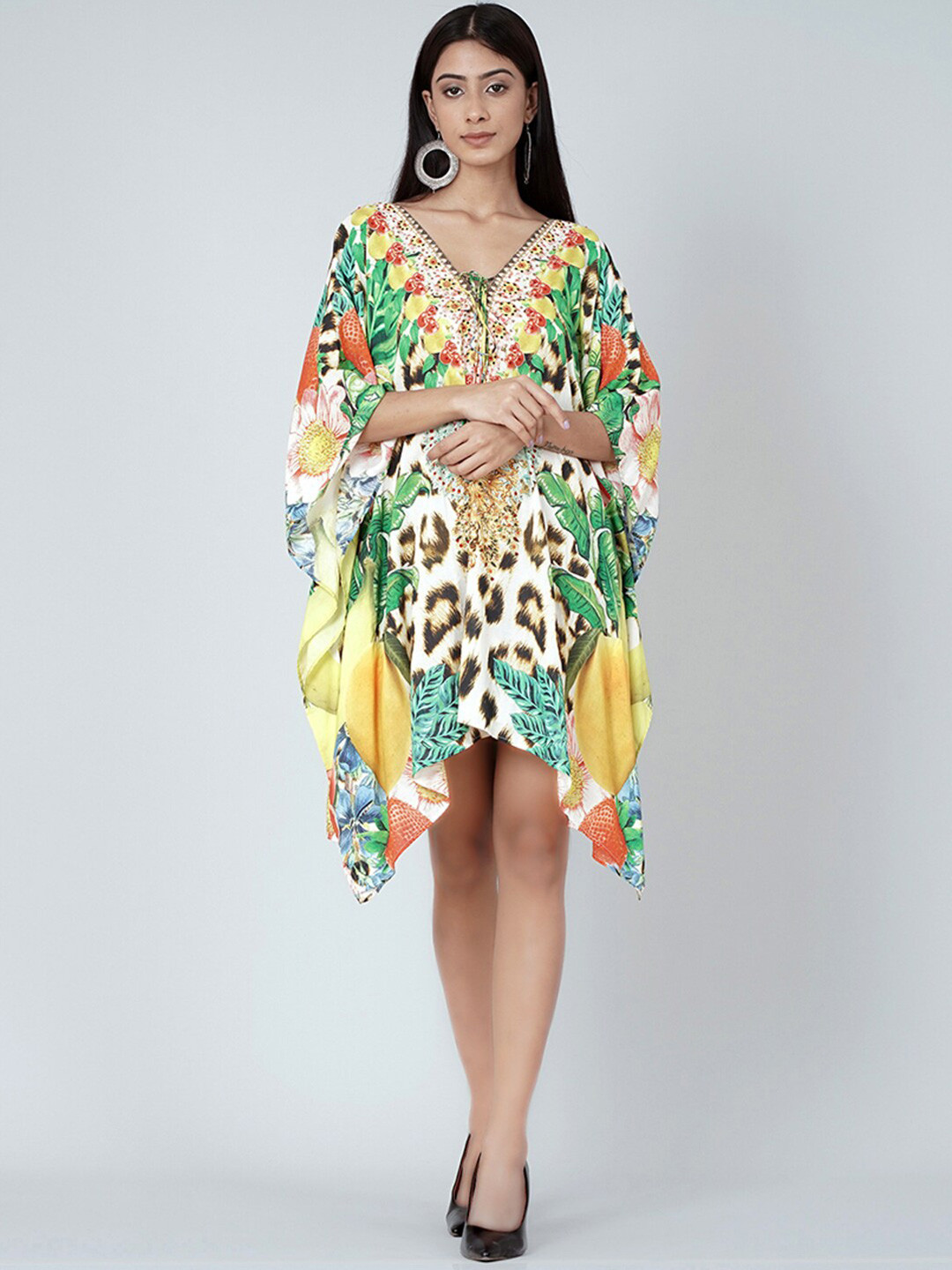 First Resort by Ramola Bachchan Tropical Printed Mini Kaftan Dress