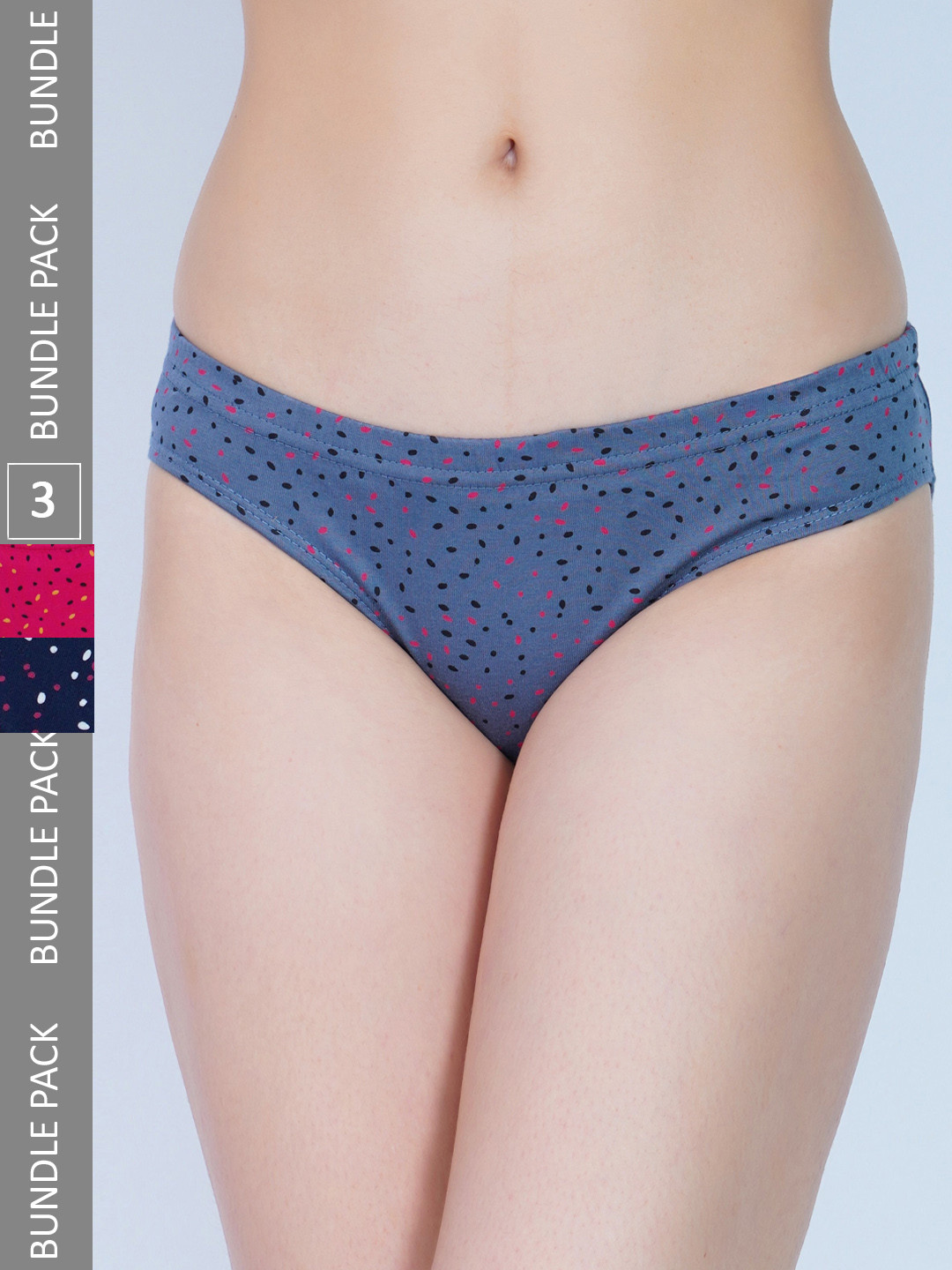 LADYLAND Women Pack Of 3 Assorted Printed Long Lasting Cotton Hipster Briefs