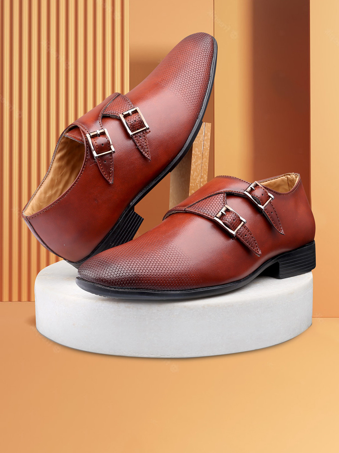 KRAASA Men Textured Formal Monk Shoes