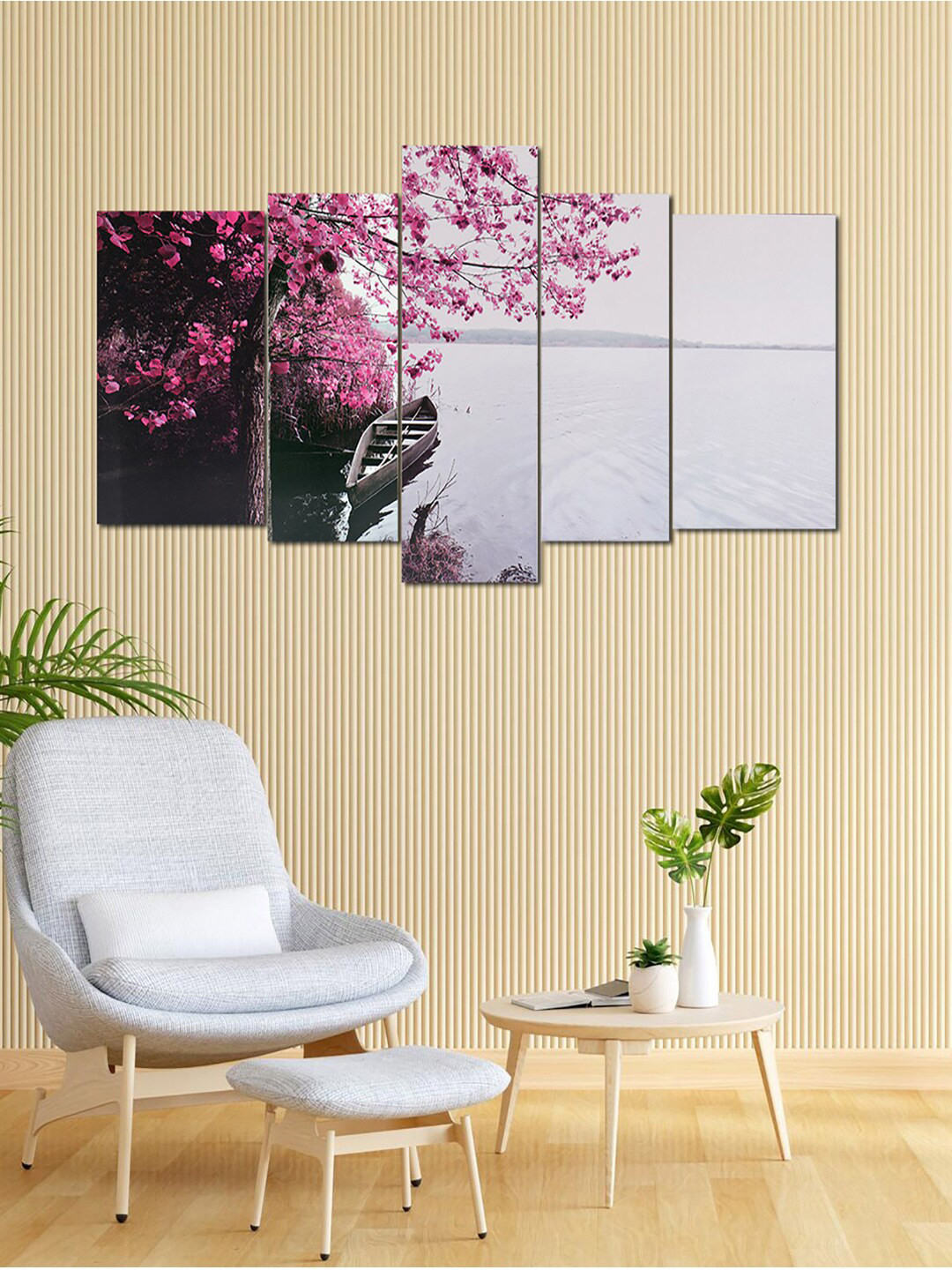 Kuber Industries Pink 10 Pieces Floral Scenery Wall Art