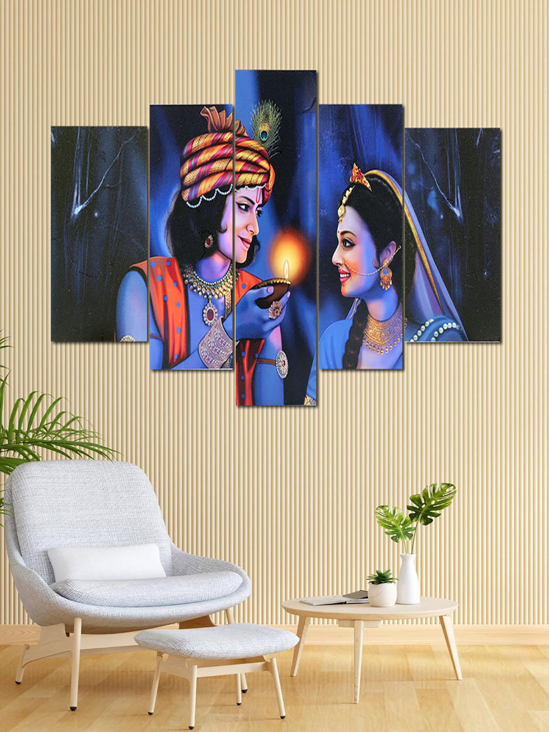 Kuber Industries Blue & Black 5 Pieces Radha Krishna Wall Paintings