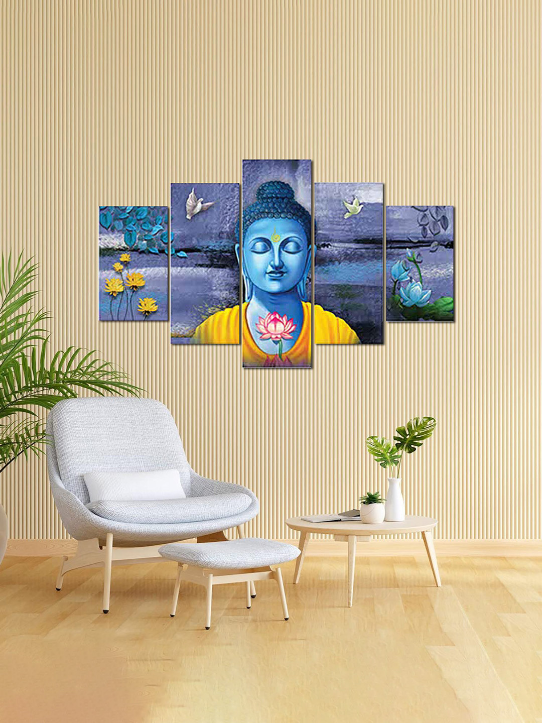 KuberIndustries Lord Buddha Wood 5 Piece Wall Rectangle Paintings Wall Art