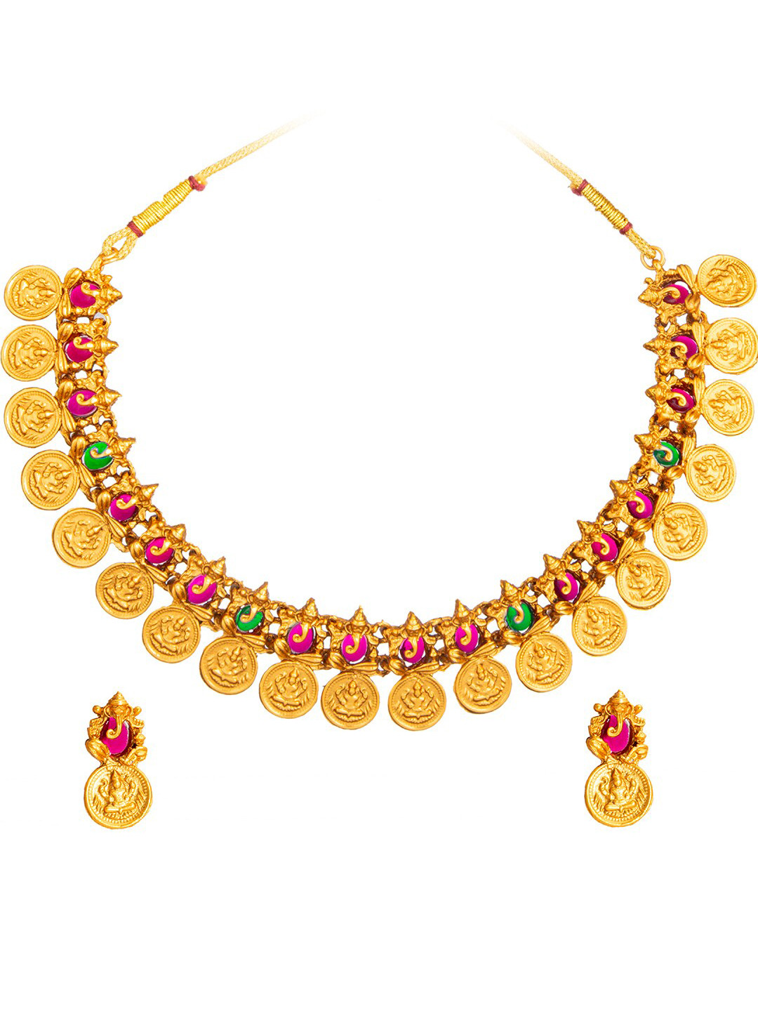 Shining Jewel - By Shivansh Gold-Plated Temple Choker Stone Studded Jewellery Set