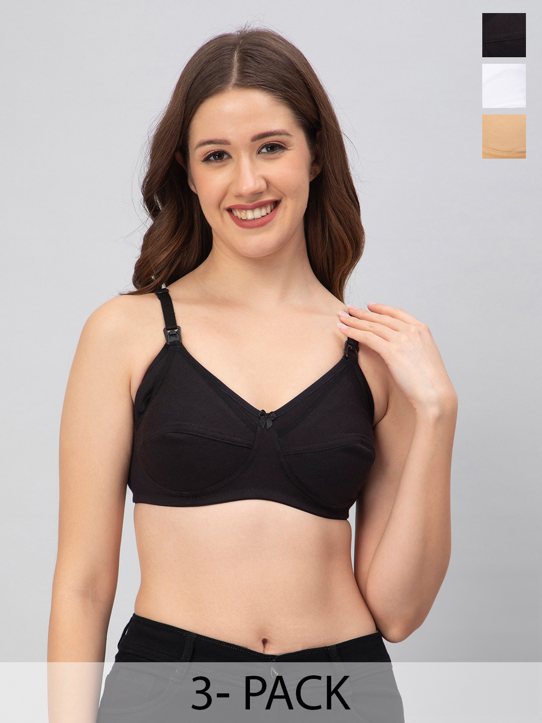 CEE-18 Pack of 3 Full Coverage Cotton Maternity Bra with Anti Microbial